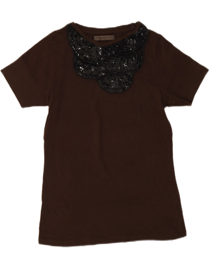 T-shirt Zara da donna Top UK 12 Marrone medio