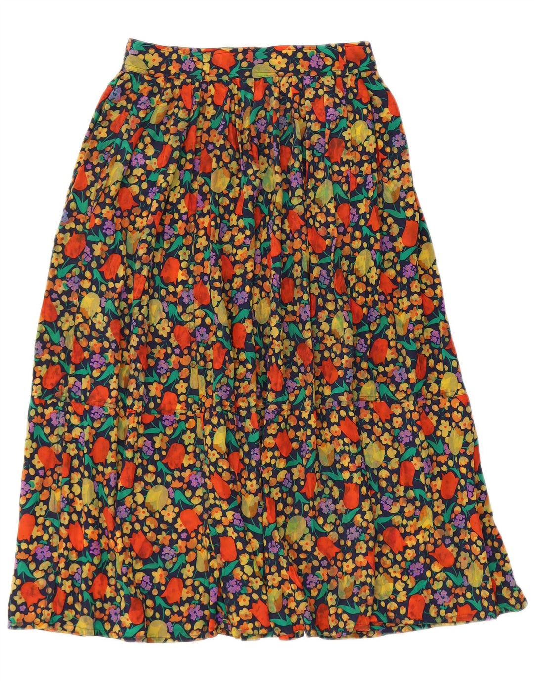 Gonna a trapezio a vita alta da donna vintage IT 44 media W25 multicolore