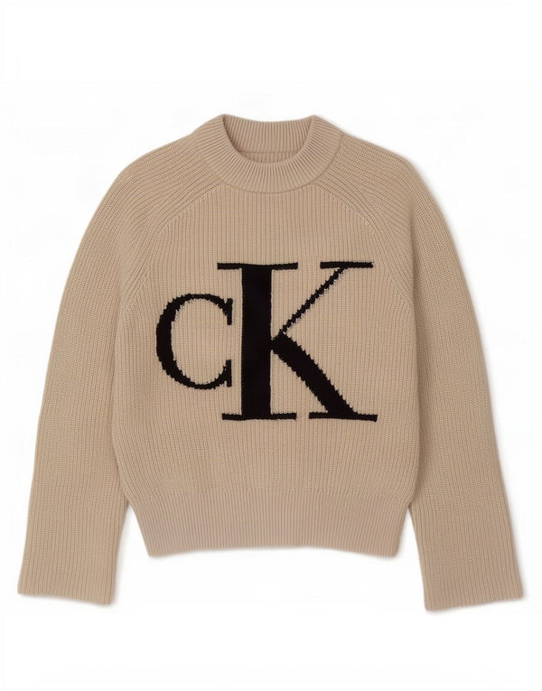 Calvin Klein Jeans Donna Maglione a collo alto vestibilità ampia UK 6 XS Beig