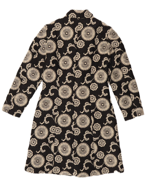Cappotto da donna vintage UK 12 medio nero floreale