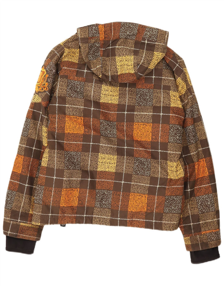 Giacca a vento con cappuccio da donna Billabong taglia 3 piccolo quadretto marrone