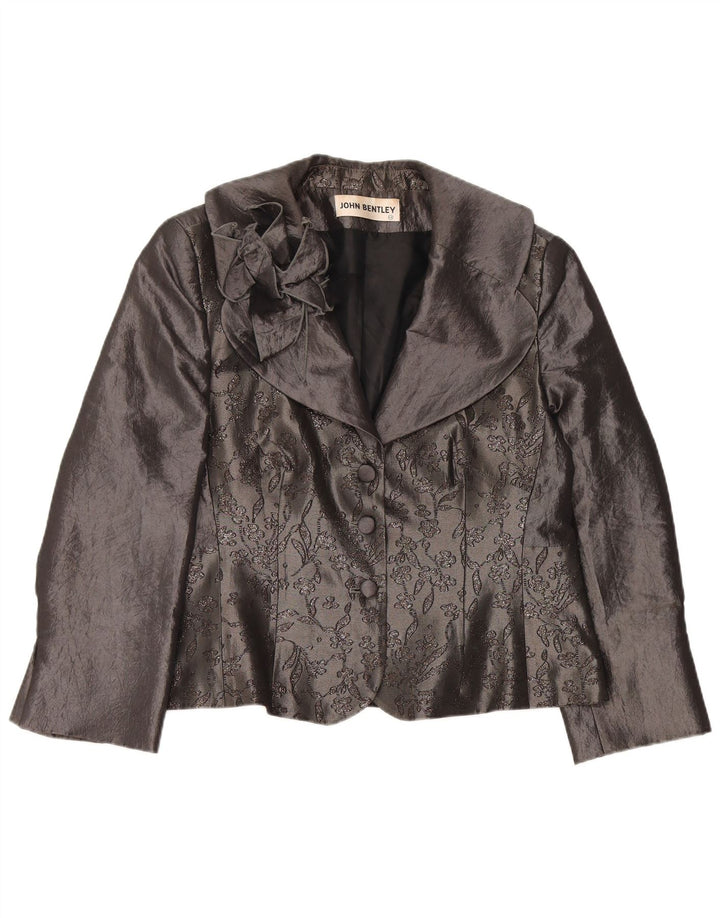 JOHN BENTLEY Cardigan da donna Top UK 14 Grande poliestere floreale grigio