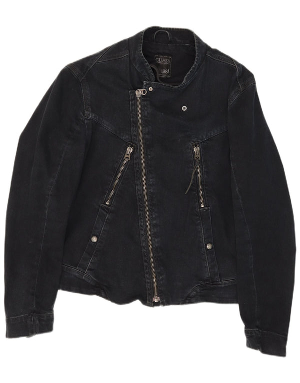 Giacca da motociclista in denim da uomo Guess UK 36 piccola in cotone nero