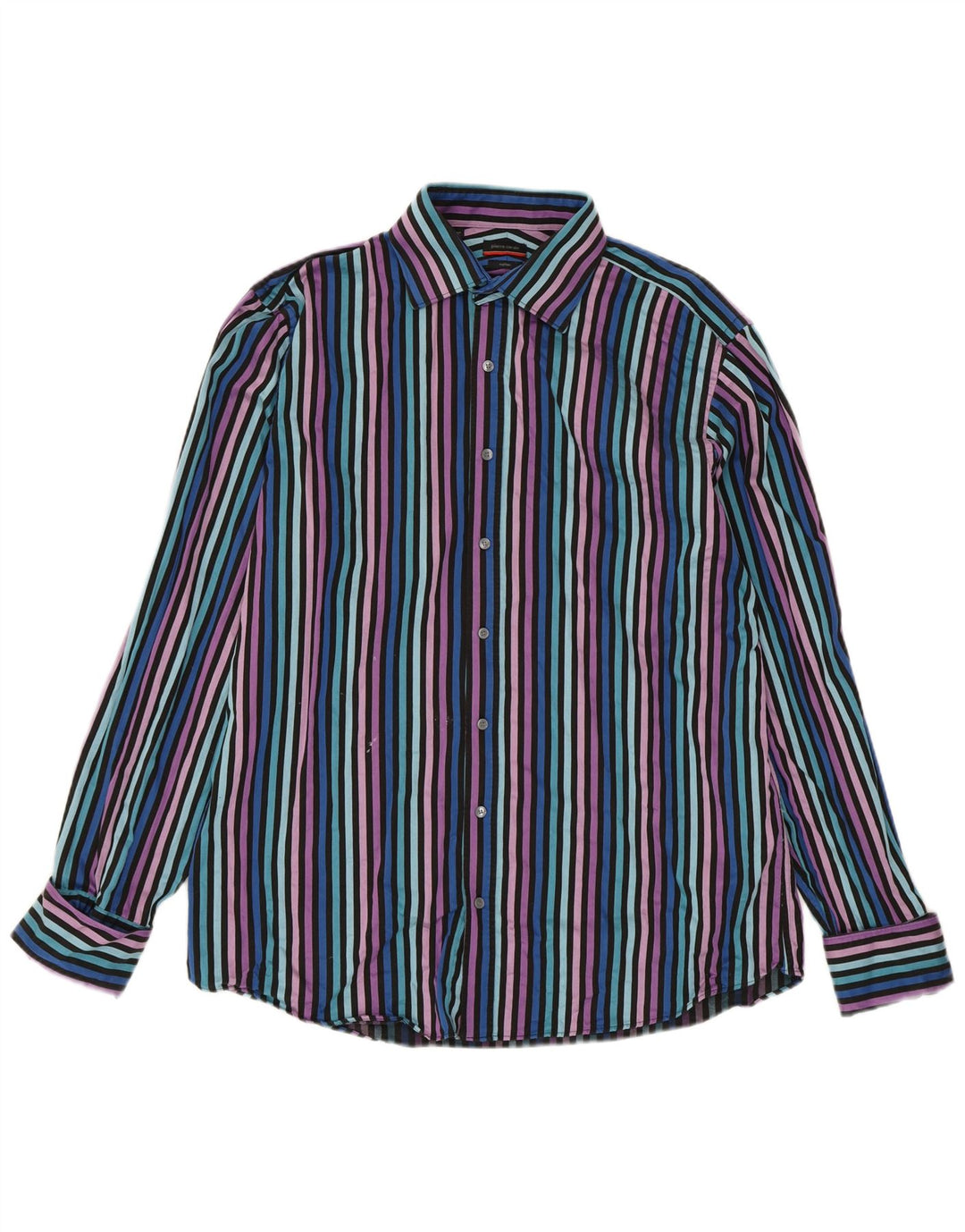 PIERRE CARDIN Camicia da uomo Taglia 16 Grande cotone a righe multicolori