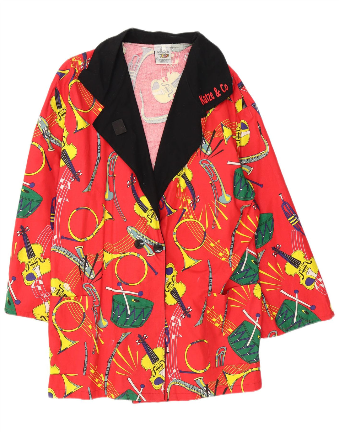 Cappotto doppiopetto vintage da donna con motivo astratto EU 50 3XL cotone rosso