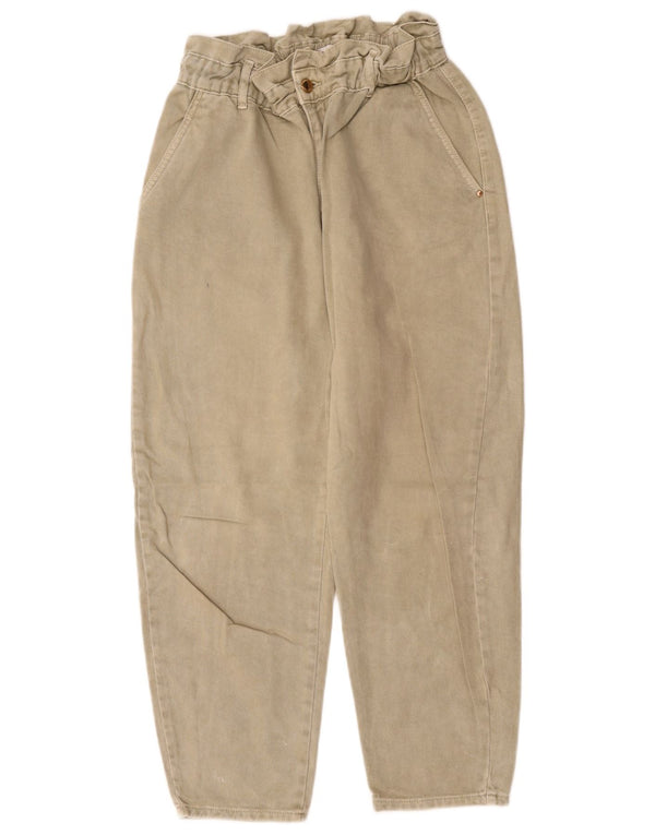 Zara Womens High Waist Crop Tapered Jeans EU 40 Medium W30 L25 Beige Cotton