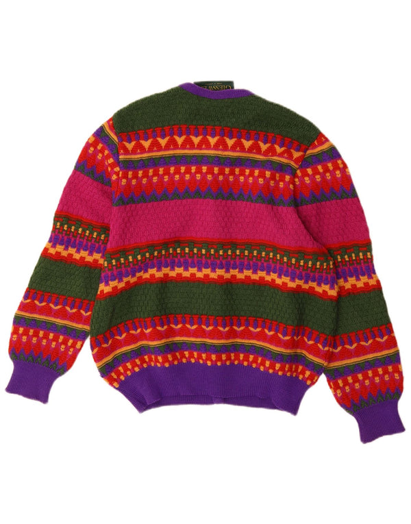 Maglione cardigan da donna Giesswein UK 14 Grande motivo geometrico multicolore