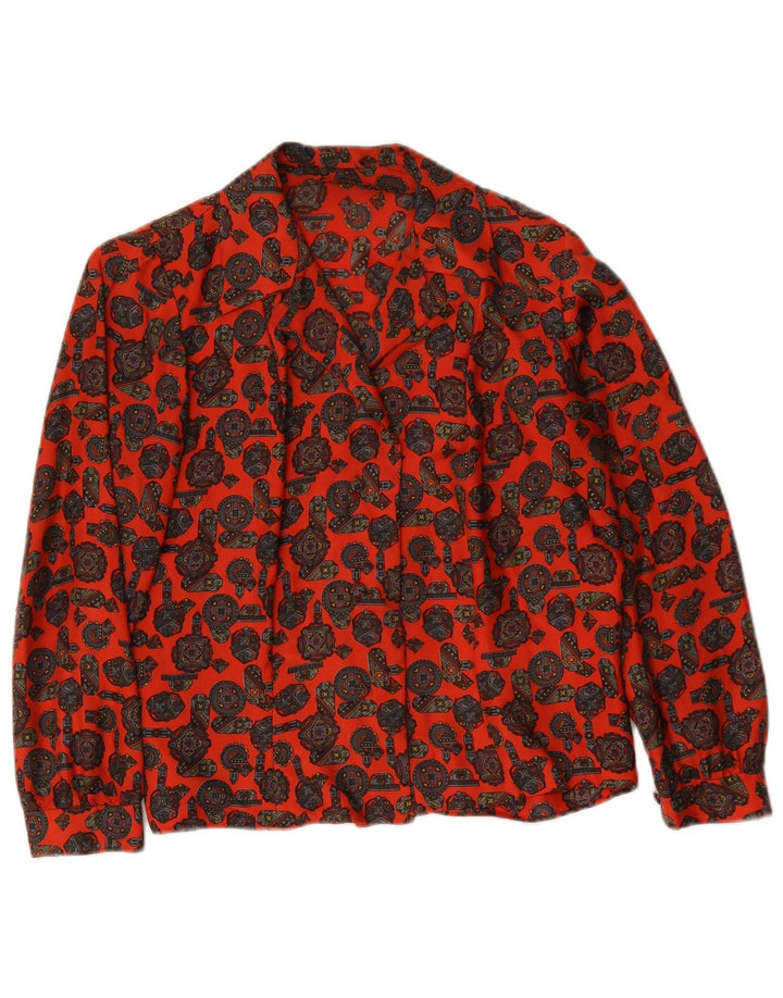 Camicetta camicia vintage da donna UK 16 grande rossa geometrica