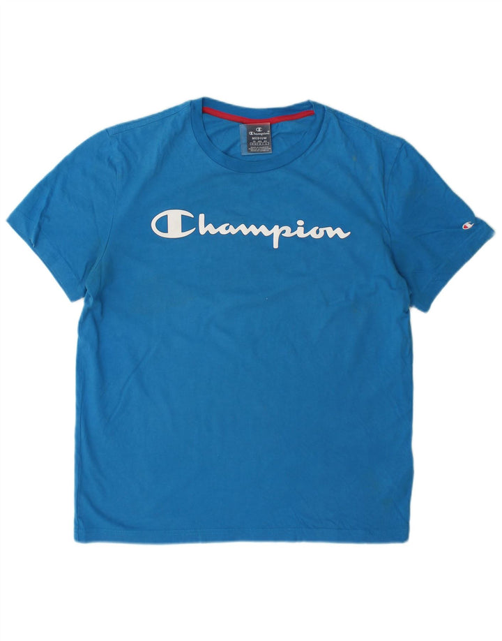 T-shirt grafica da uomo Champion Top in cotone blu medio
