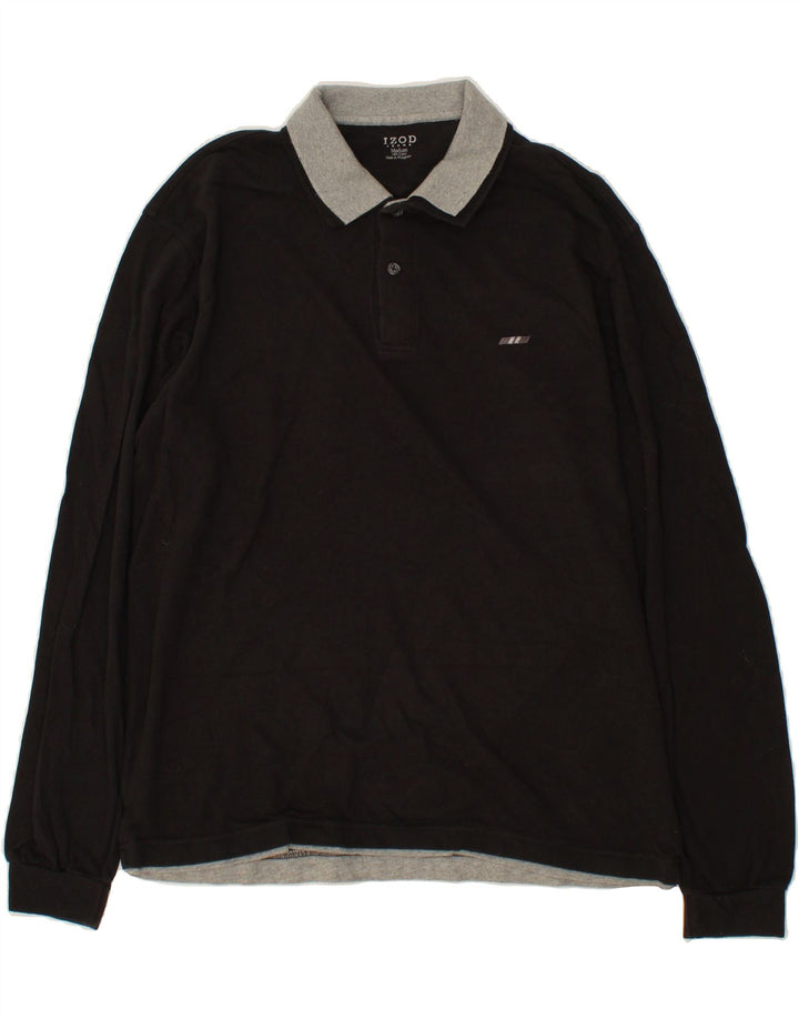 IZOD Mens Long Sleeve Polo Shirt Medium Black Cotton Vintage Izod and Second-Hand Izod from Messina Hembry 