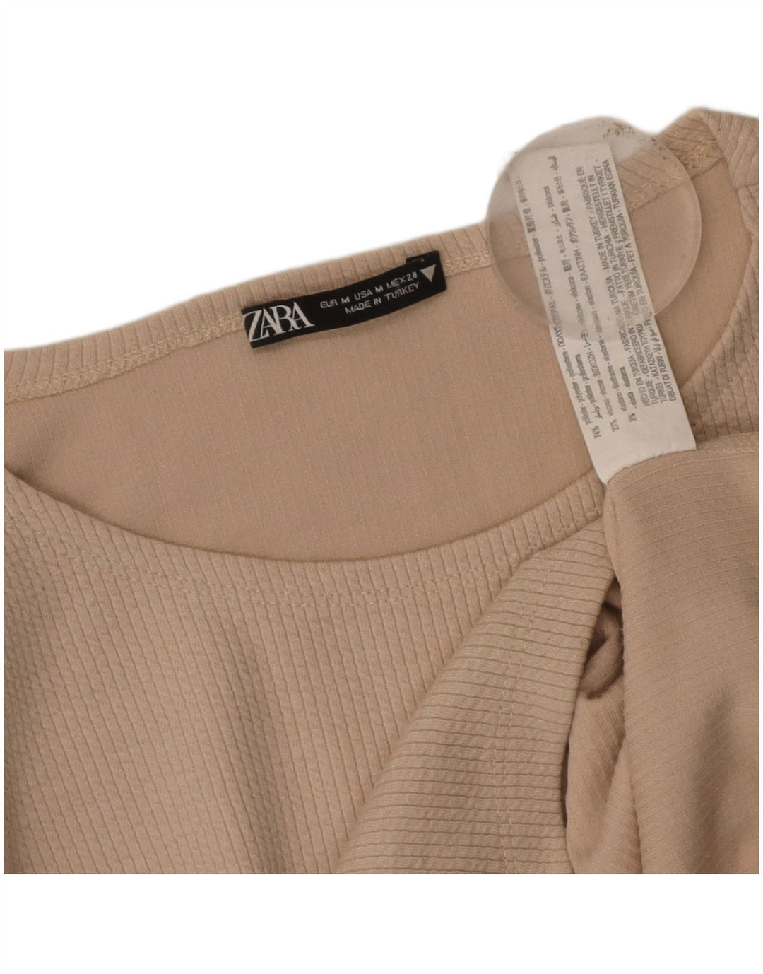 ZARA Womens Crop Top Long Sleeve UK 12 Medium Beige Polyester