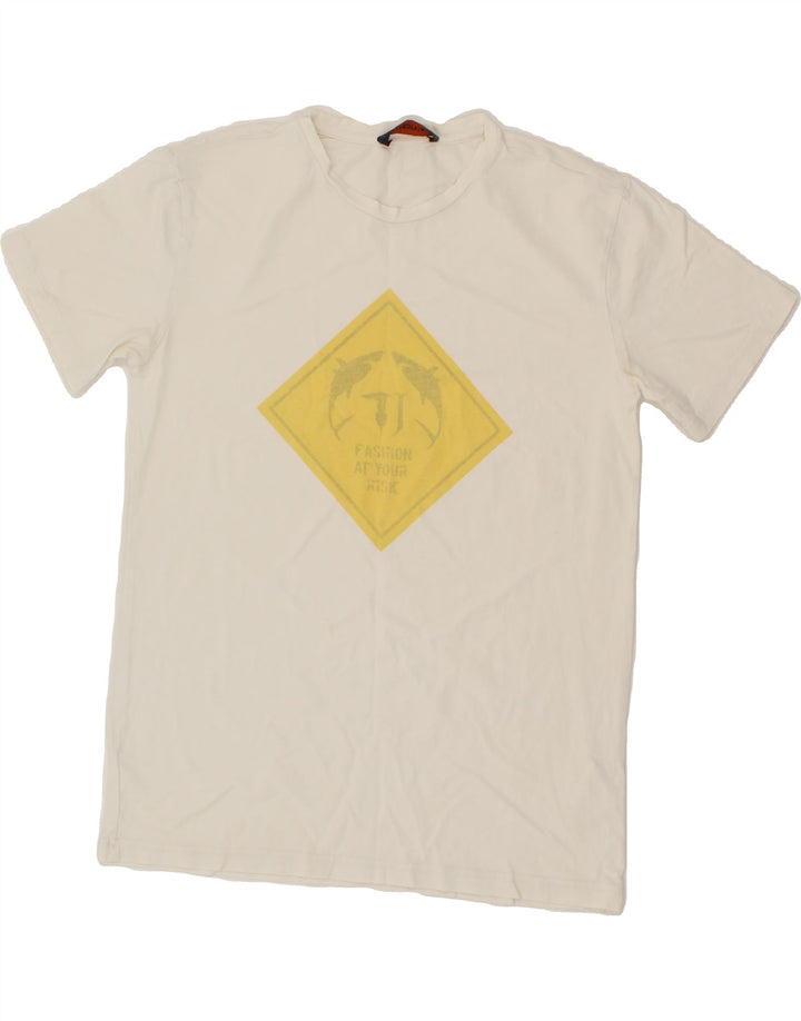 TRUSSARDI JEANS Mens Graphic T-Shirt Top Small White Vintage Trussardi Jeans and Second-Hand Trussardi Jeans from Messina Hembry 