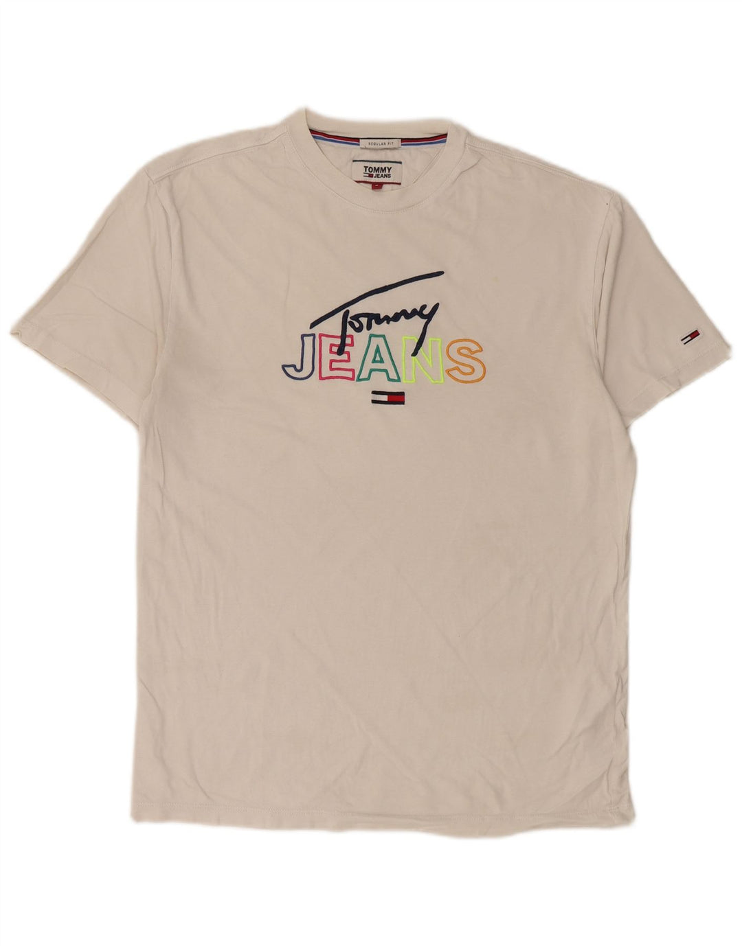 TOMMY HILFIGER Mens Regular Fit Graphic T-Shirt Top Small White Cotton