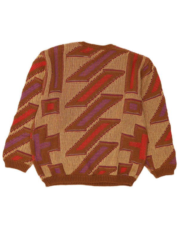 Maglione maglione girocollo da donna Clinique UK 16 Grande cotone geometrico beige