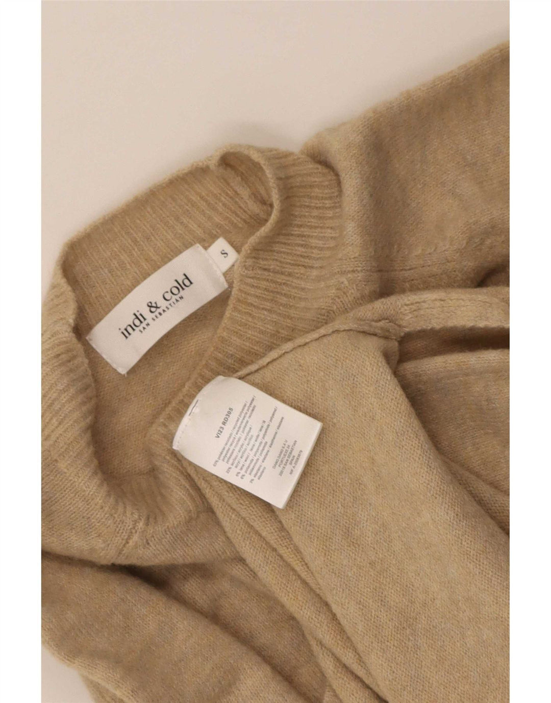 Maglione maglione oversize con collo alto da donna Indi & Cold UK 10 piccolo Beige