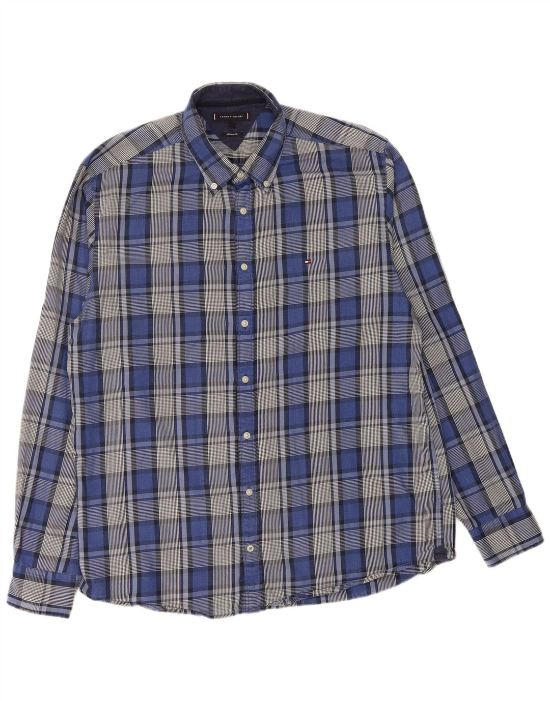 TOMMY HILFIGER Mens Regular Fit Flannel Shirt XL Blue Check Cotton