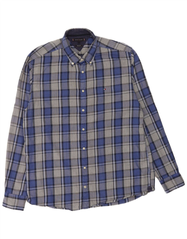 TOMMY HILFIGER Mens Regular Fit Flannel Shirt XL Blue Check Cotton