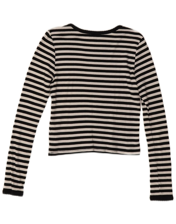 Topshop Donna Crop Top Manica Lunga UK 14 Cotone Medio a Righe Nere