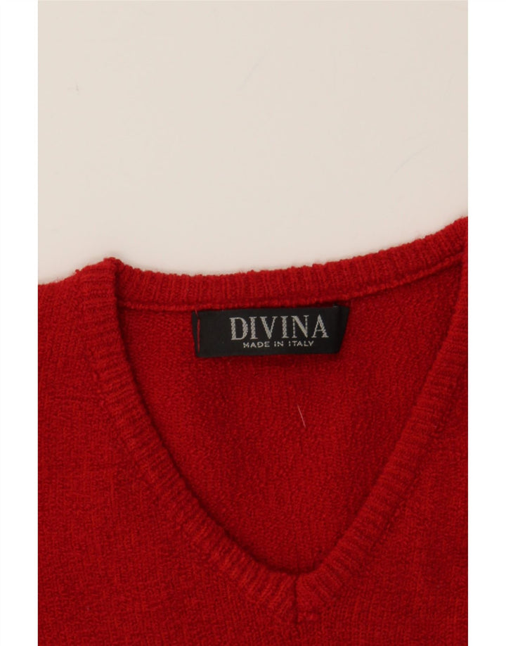 DIVINA Womens V-Neck Jumper Sweater UK 8 Small Red Fair Isle Wool Vintage Divina and Second-Hand Divina from Messina Hembry 