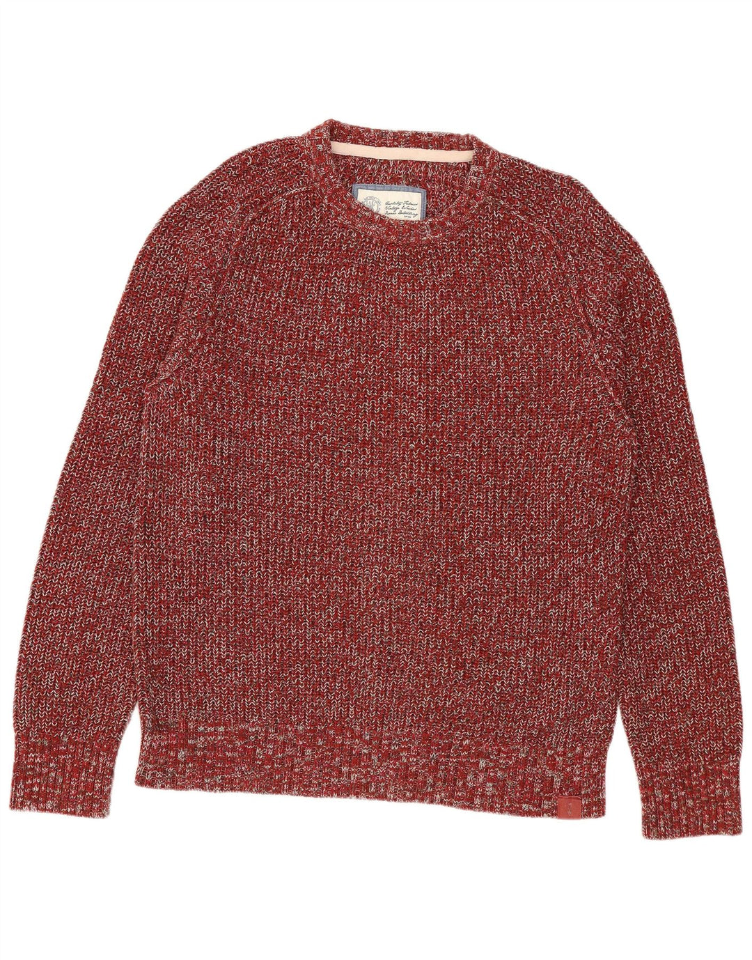 Maglione maglione girocollo da uomo Fat Face in cotone screziato bordeaux medio