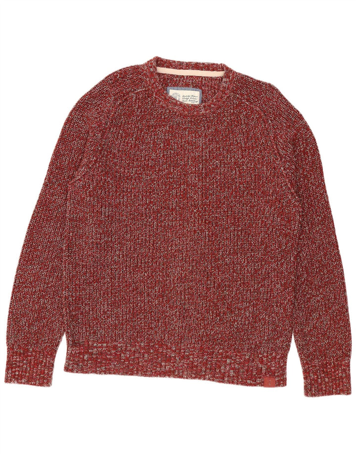 Maglione maglione girocollo da uomo Fat Face in cotone screziato bordeaux medio