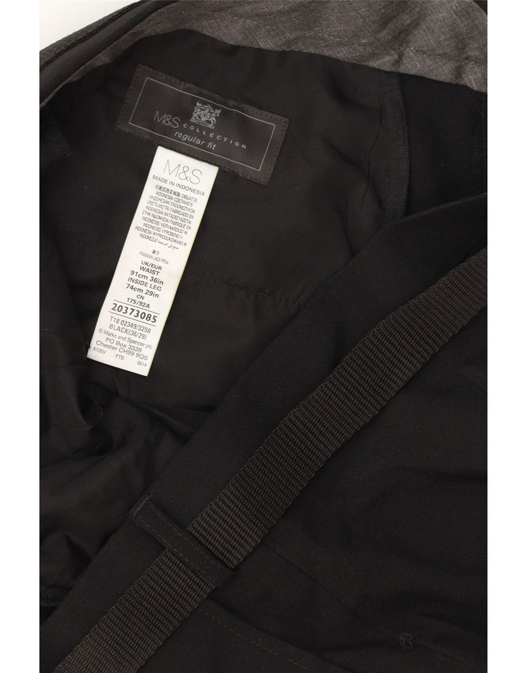 MARKS & SPENCER Pantaloni chino vestibilità regolare da uomo W36 L29 poliestere nero