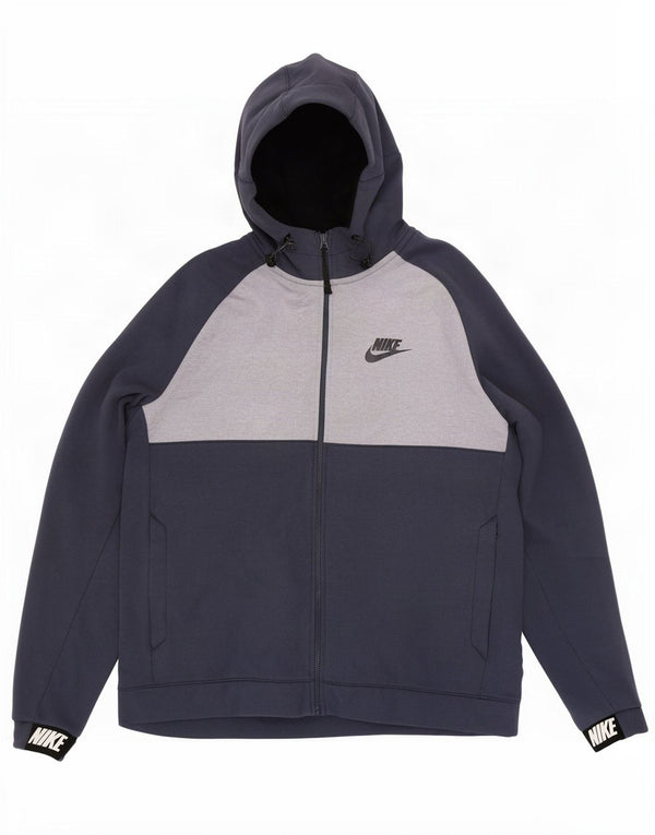 Felpa con cappuccio e zip grafica Nike da uomo XL in cotone color block blu navy