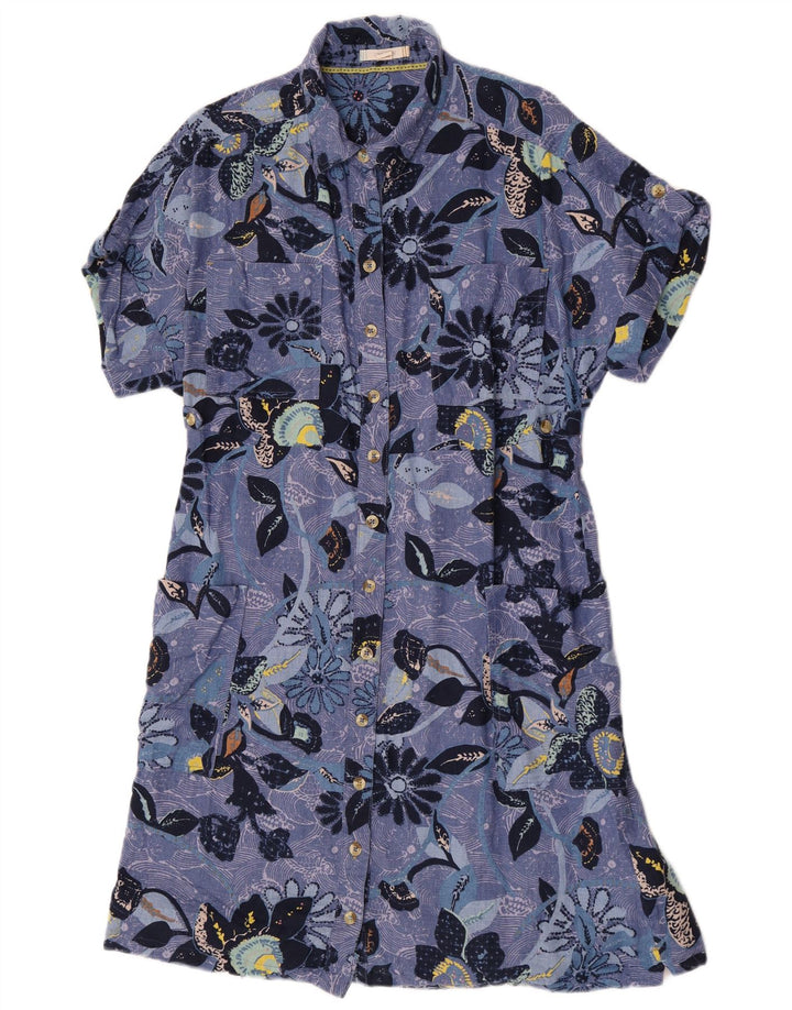 Abito camicia da donna White Stuff UK 12 Lino floreale blu medio