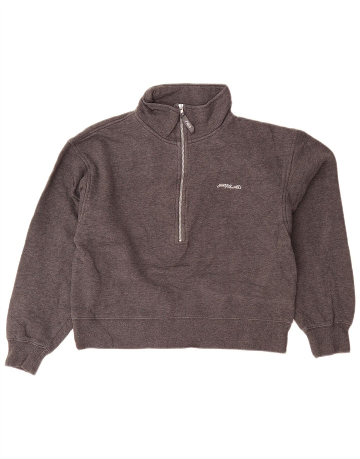 Felpa Fila da donna oversize corta con zip e collo, maglione UK 10 piccolo grigio
