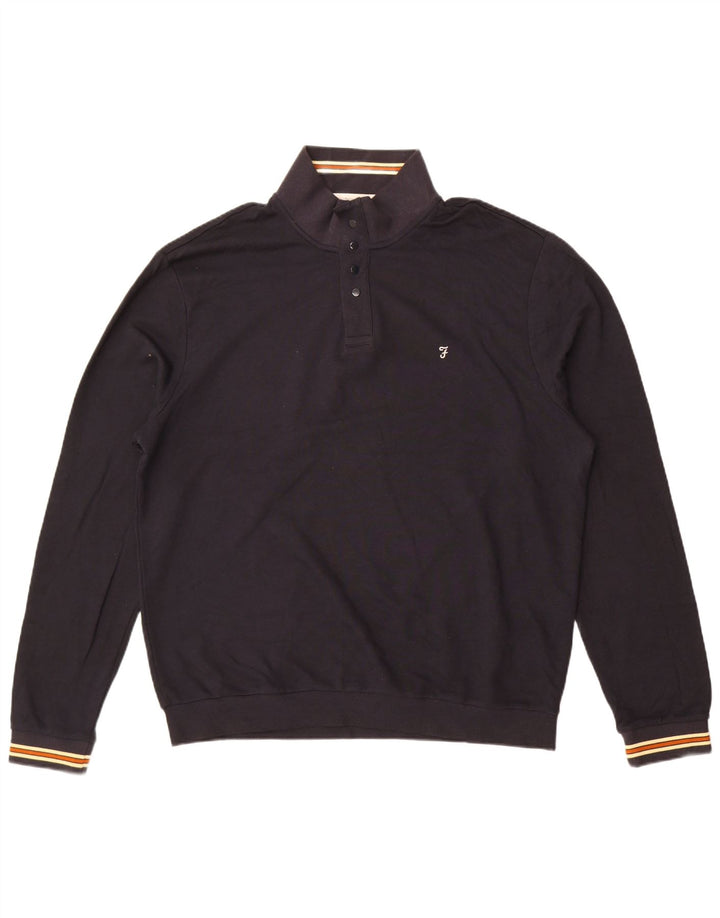 Maglione da uomo Farah dal taglio moderno con collo a bottoni 2XL in cotone blu navy
