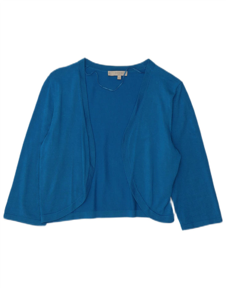 HOBBS Maglione cardigan aperto con maniche a 3/4 da donna UK 12 Blu medio modal