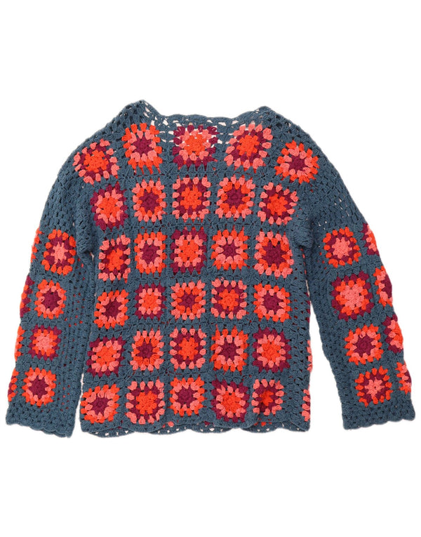 MONSOON Maglione da donna con scollo a barca all'uncinetto UK 10 piccolo quadretto blu