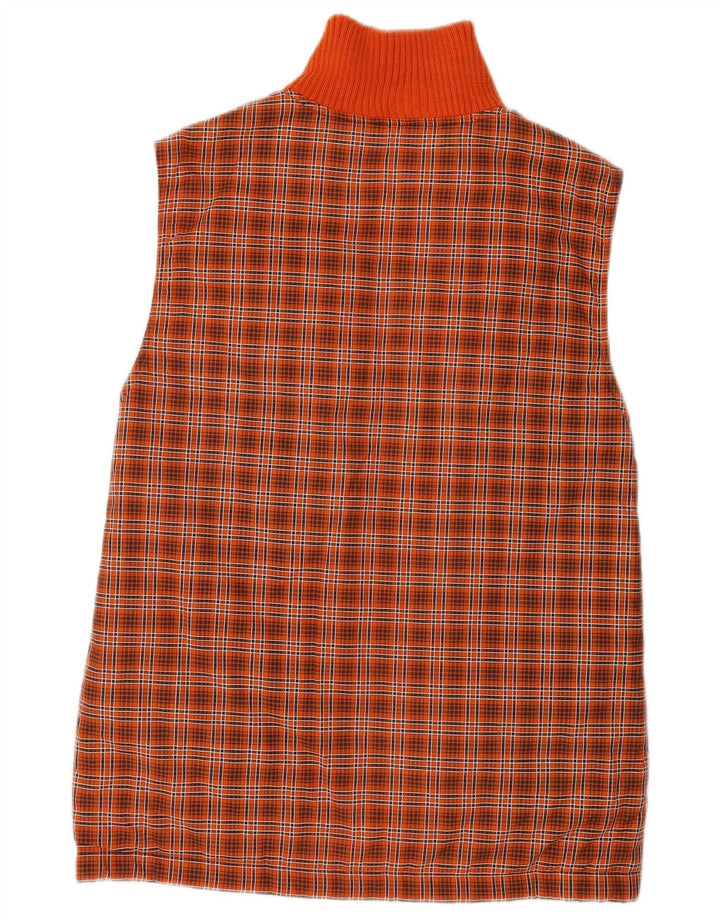 NO PROBLEM Womens Longline Gilet UK 14 Large  Orange Check Polyamide