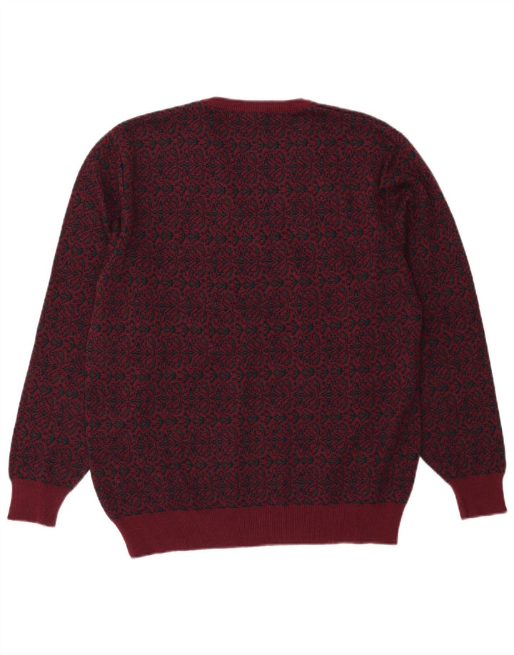 Maglione da uomo con scollo a V Mapier, lana Fair Isle bordeaux medio