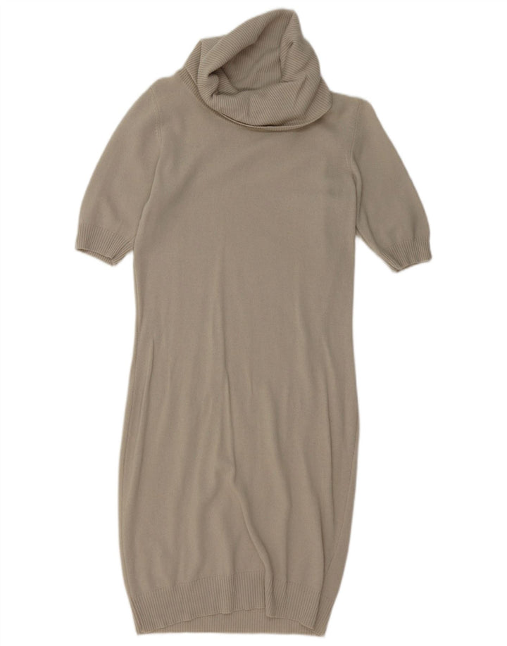 BENETTON Abito maglione da donna a maniche corte con collo alto UK 10 Small Beige