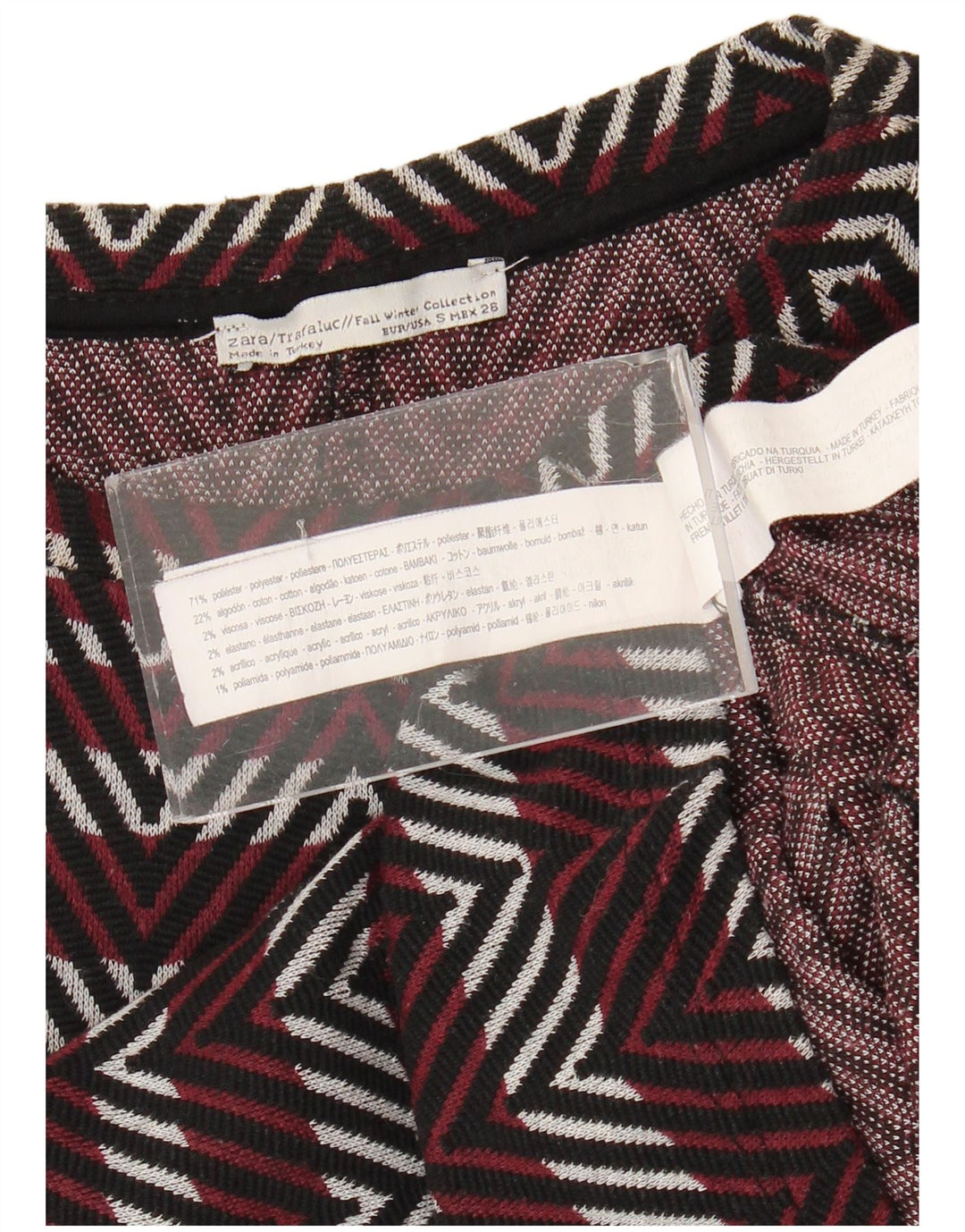 Abito Zara Trafaluc Basic da donna UK 8 Piccolo poliestere Chevron bordeaux