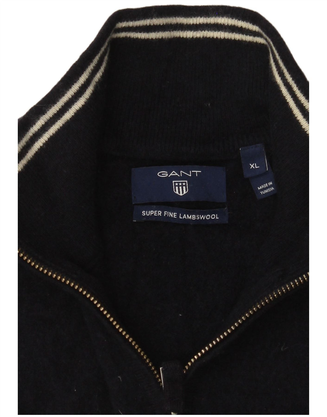 Gant Maglione da uomo con zip e collo XL in lana d'agnello blu navy