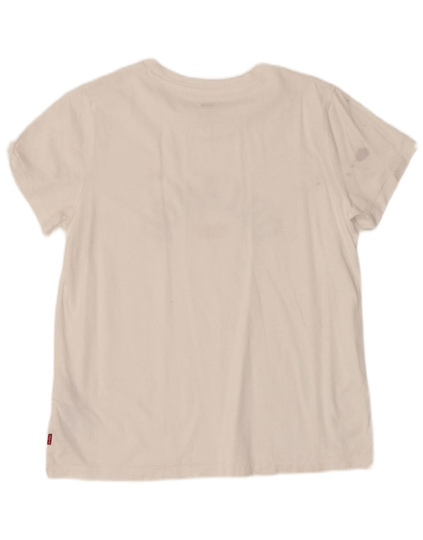 LEVI'S Maglietta grafica da donna Orlando Top UK 14 Cotone bianco medio
