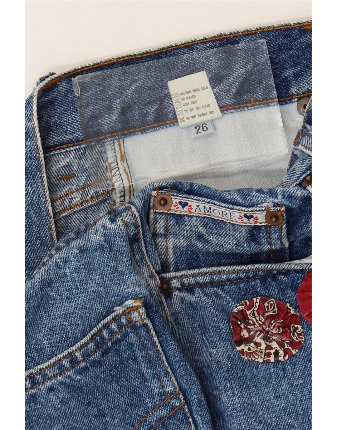 Gonna di jeans vintage da donna W26 piccola in cotone blu