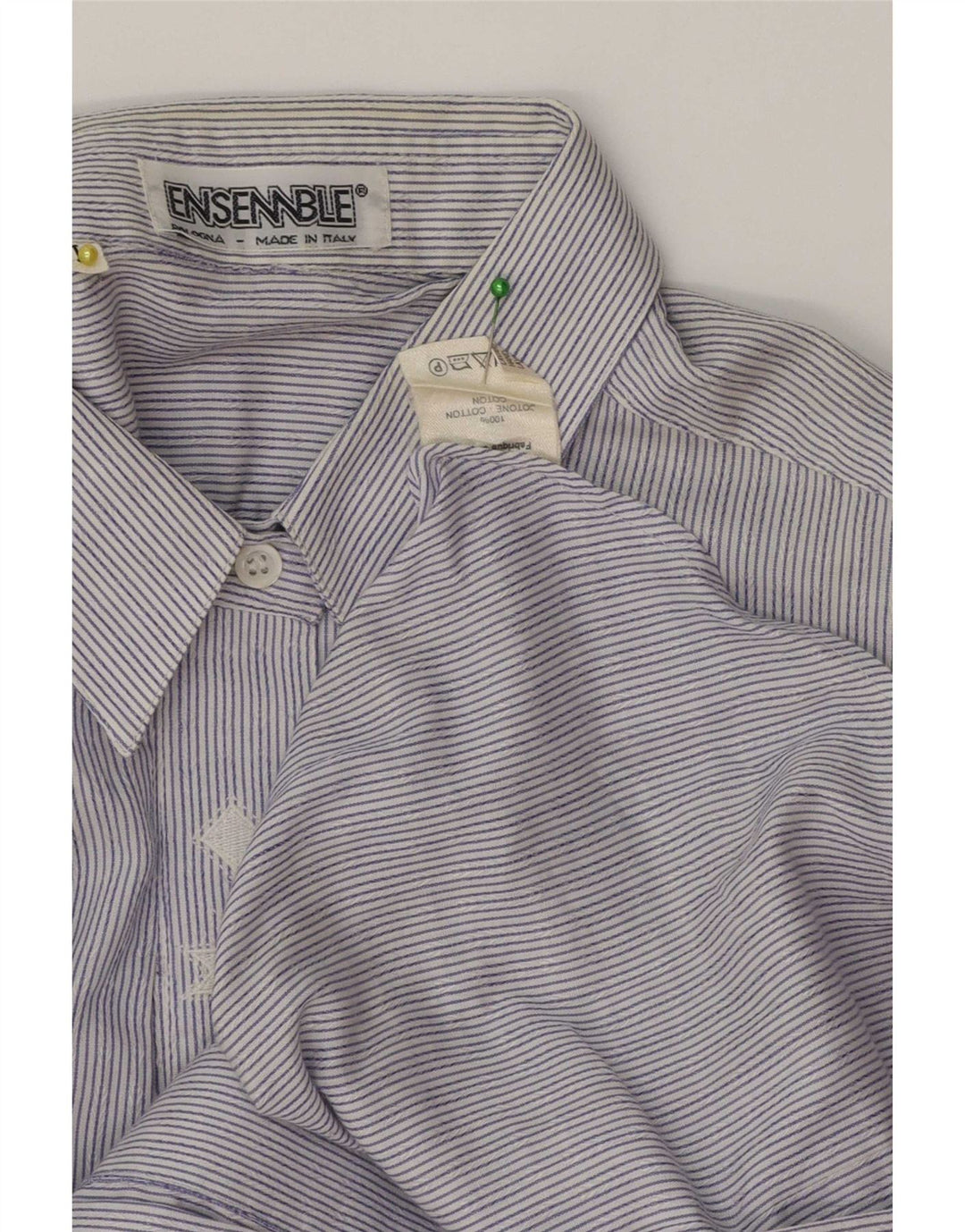 Camicia da donna vintage UK 14 cotone gessato blu medio
