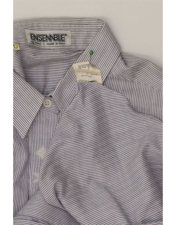 Camicia da donna vintage UK 14 cotone gessato blu medio