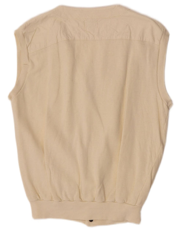 Maglione cardigan senza maniche vintage da uomo grande in cotone bianco sporco