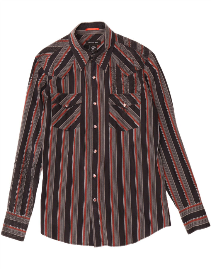CALVIN KLEIN JEANS Camicia grafica da uomo piccola in cotone a righe nere