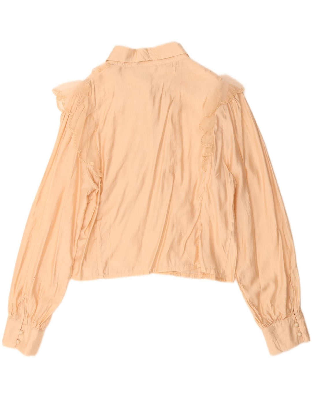 Camicetta da donna vintage corta con volant sul davanti UK 14 Viscosa beige medio