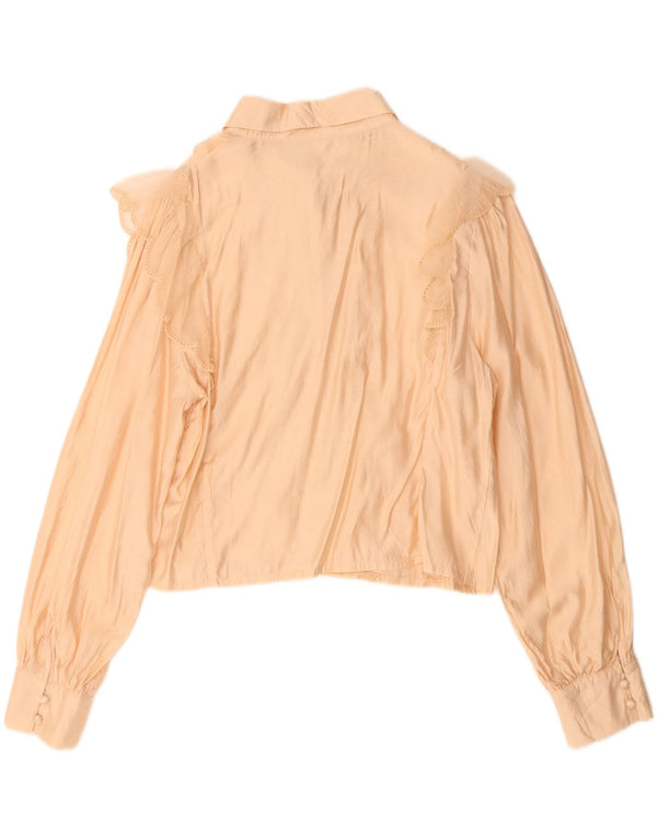 Camicetta da donna vintage corta con volant sul davanti UK 14 Viscosa beige medio