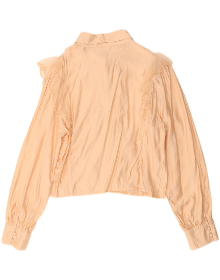 Camicetta da donna vintage corta con volant sul davanti UK 14 Viscosa beige medio