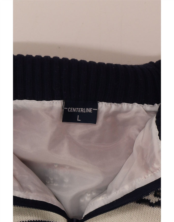 Maglione vintage da uomo con zip e collo, grande, in poliacrilico bianco Fair Isle