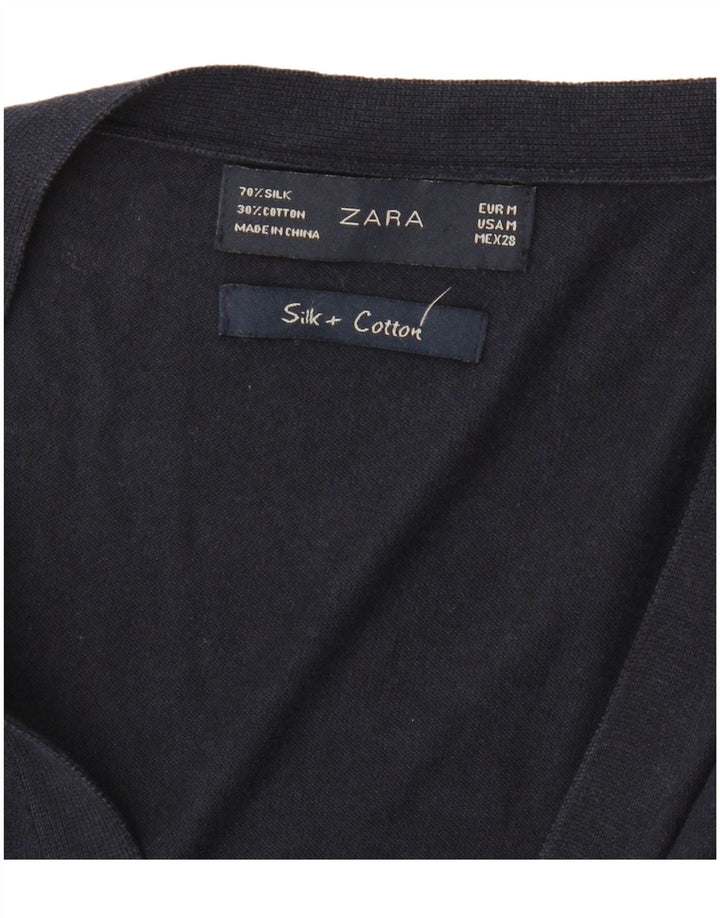 Maglione Cardigan da Donna ZARA UK 12 Medio Blu Navy Seta