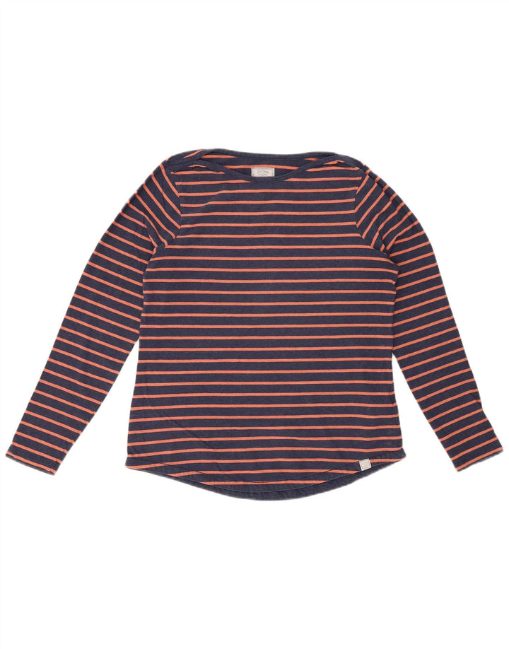 FAT FACE Top da donna a maniche lunghe UK 8 piccolo in cotone a righe blu navy