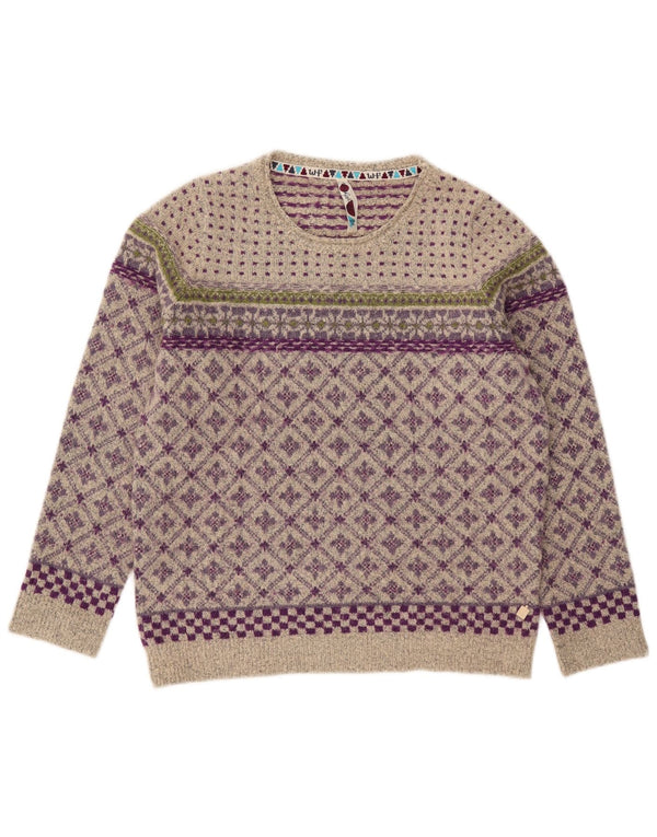 Maglione maglione con scollo a barca da donna Weird Fish UK 14 Large Grey Fair Isle